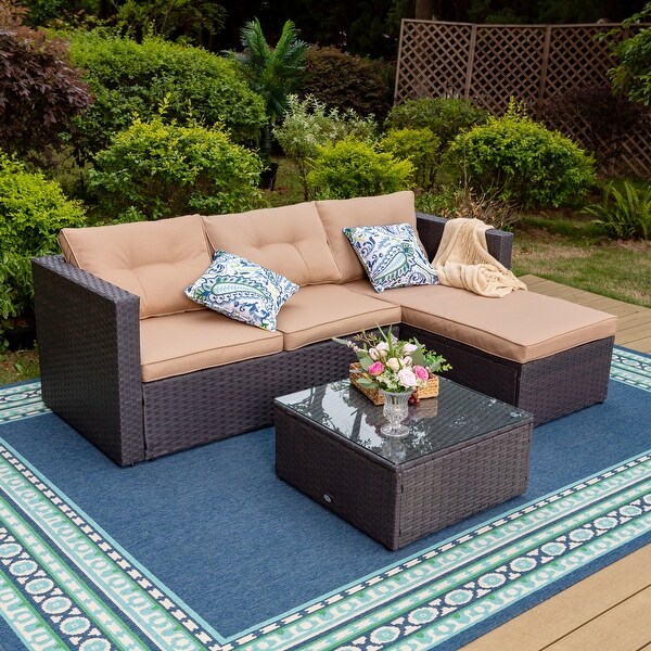 Outdoor Rattan Wicker 5Piece Patio Furniture Sets Sectional Sofa Set with Coffee Table