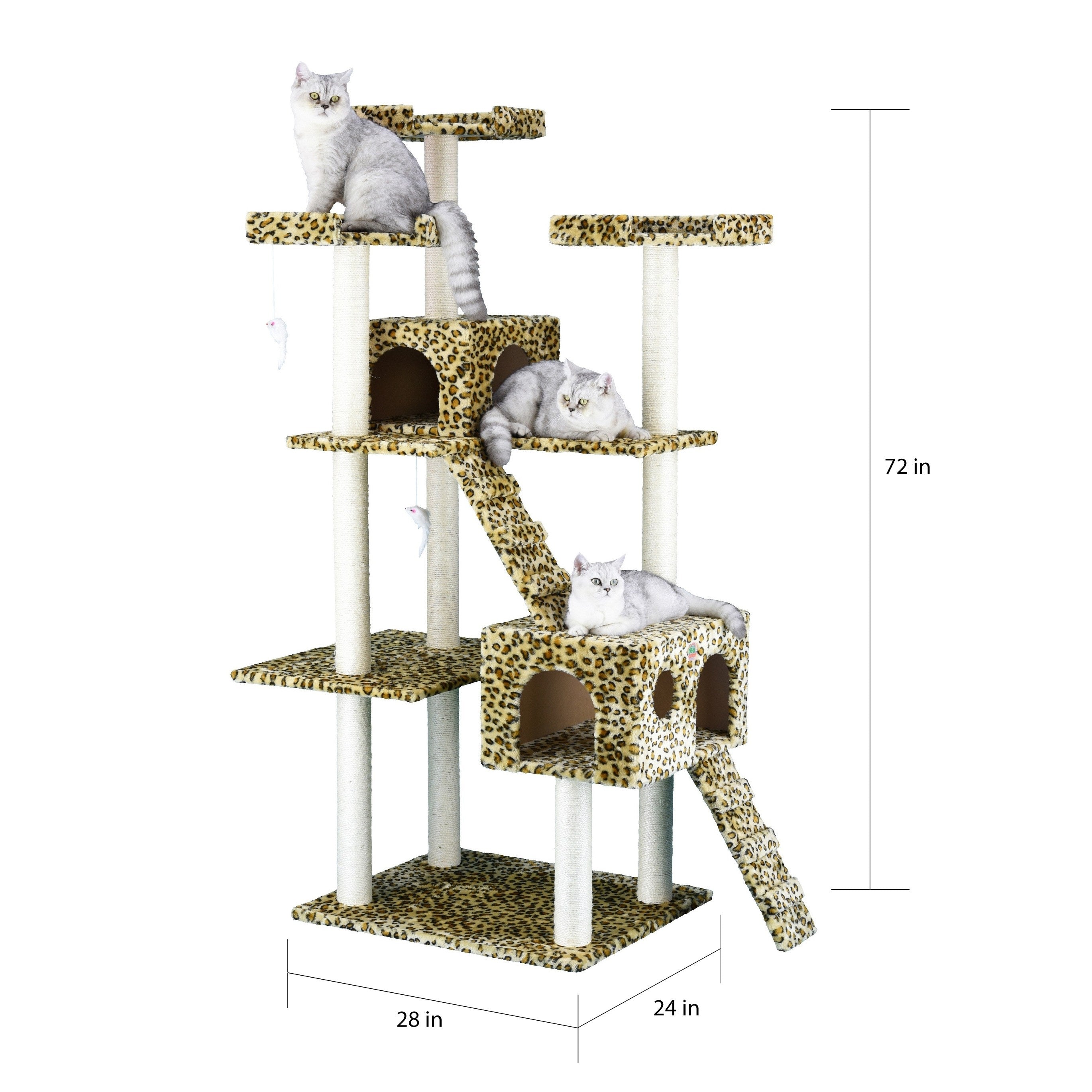 Go Pet Club 72-in Cat Tree and Condo Scratching Post Tower， Brown