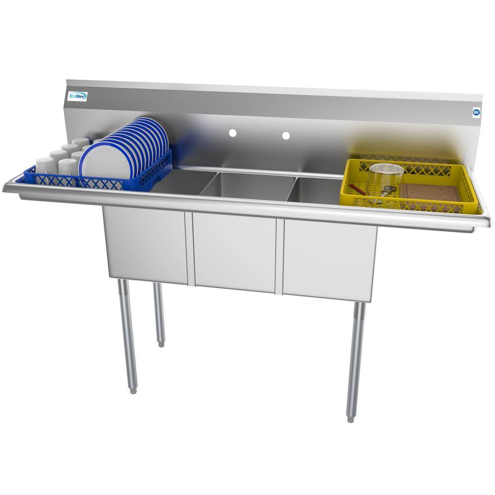 Koolmore 60 in. Freestanding Stainless Steel 3 Compartments Commercial Sink with Drainboard CS312-122