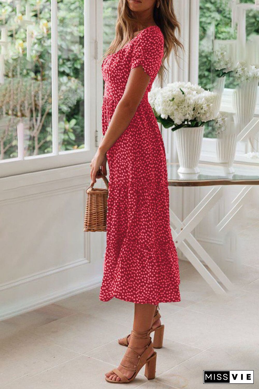 Casual Dot Square Collar Cake Skirt Dresses