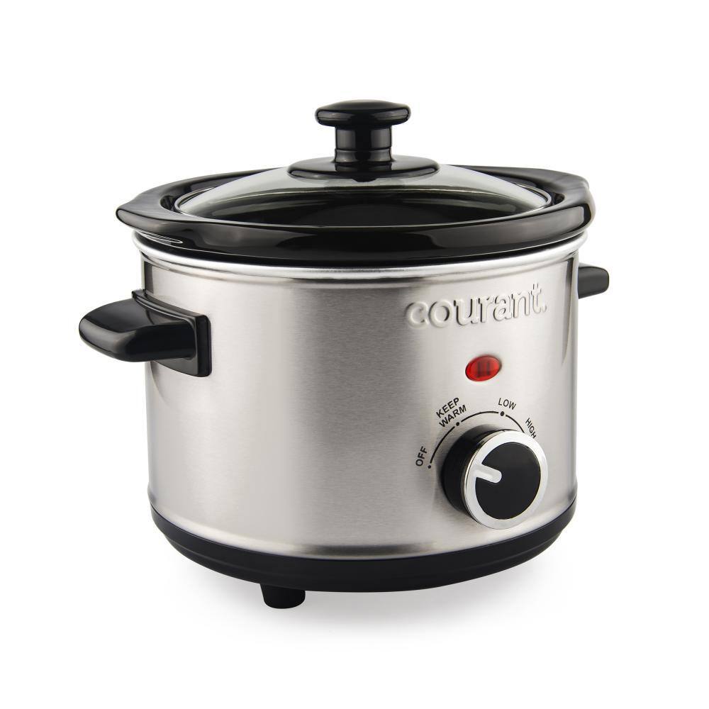 Courant 1.6 qt. Mini Slow Cooker Crock Warm Settings Stainproof Stoneware Pots Stainless Steel MCSC1524ST974