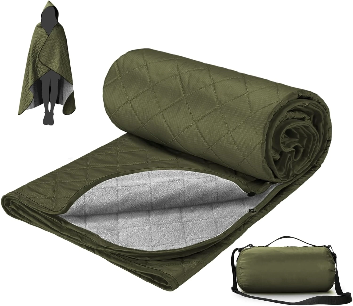 Large Outdoor Blanket  Camping Blankets for Cold Weather  Waterproof Windproof Hooded Stadium Blanket For Winter