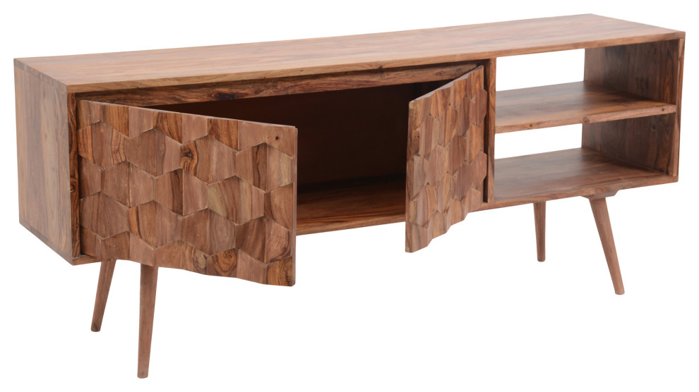 Mid   Century Modern O2 Tv Cabinet Brown   Natural   Midcentury   Entertainment Centers And Tv Stands   by First of a Kind USA Inc  Houzz