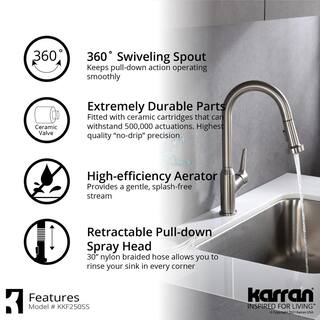 Karran Dockton Single Handle Pull Down Sprayer Kitchen Faucet in Stainless Steel KKF250SS