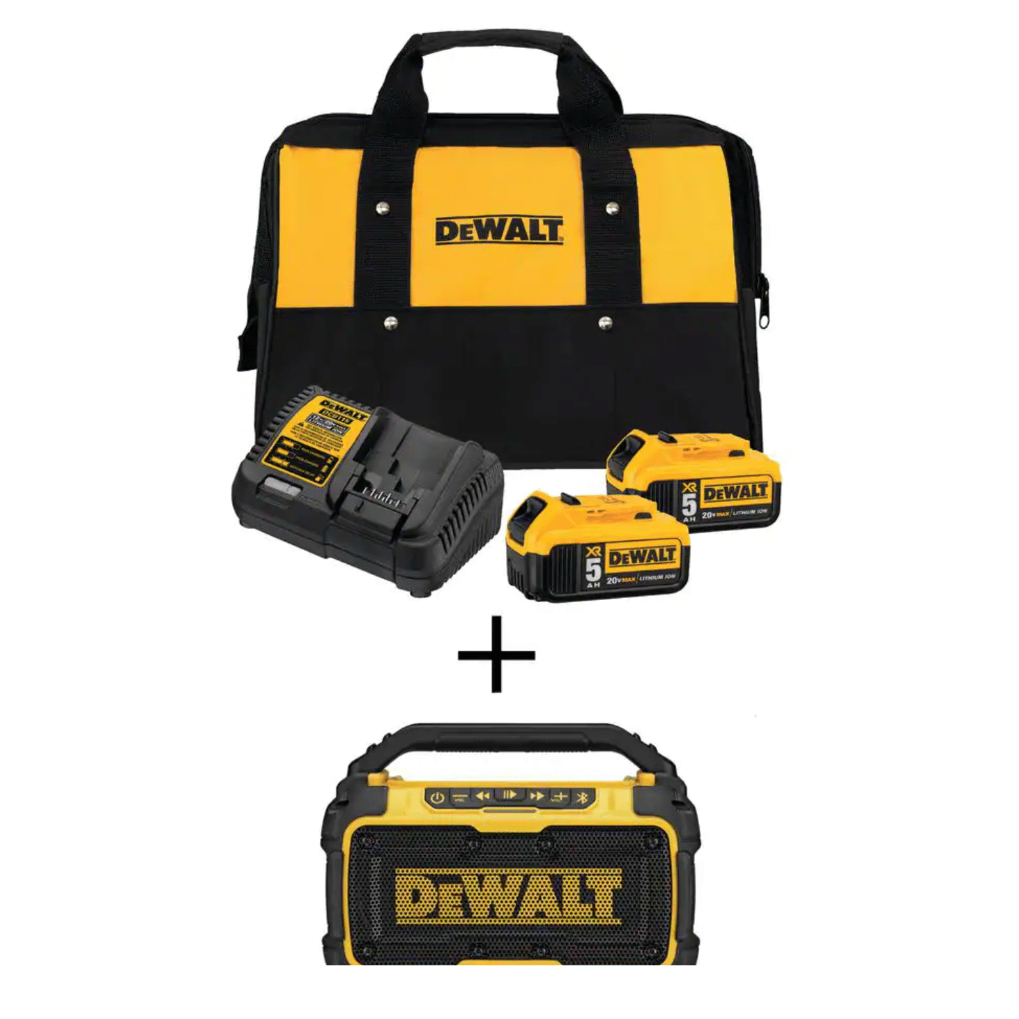 Dewalt 20-Volt MAX Bluetooth Speaker with (2) 20-Volt Batteries 5.0Ah and Charger