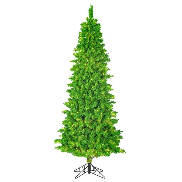 Vickerman 7.5' Flocked Lime Slim Fir Artificial Christmas Tree，Lime Duralit LED Lights