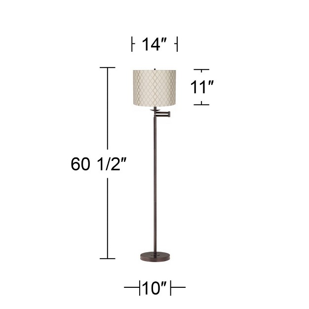 Tall Bronze Embroidered Hourglass Off White Fabric Drum Shade For Living Room Reading Bedroom