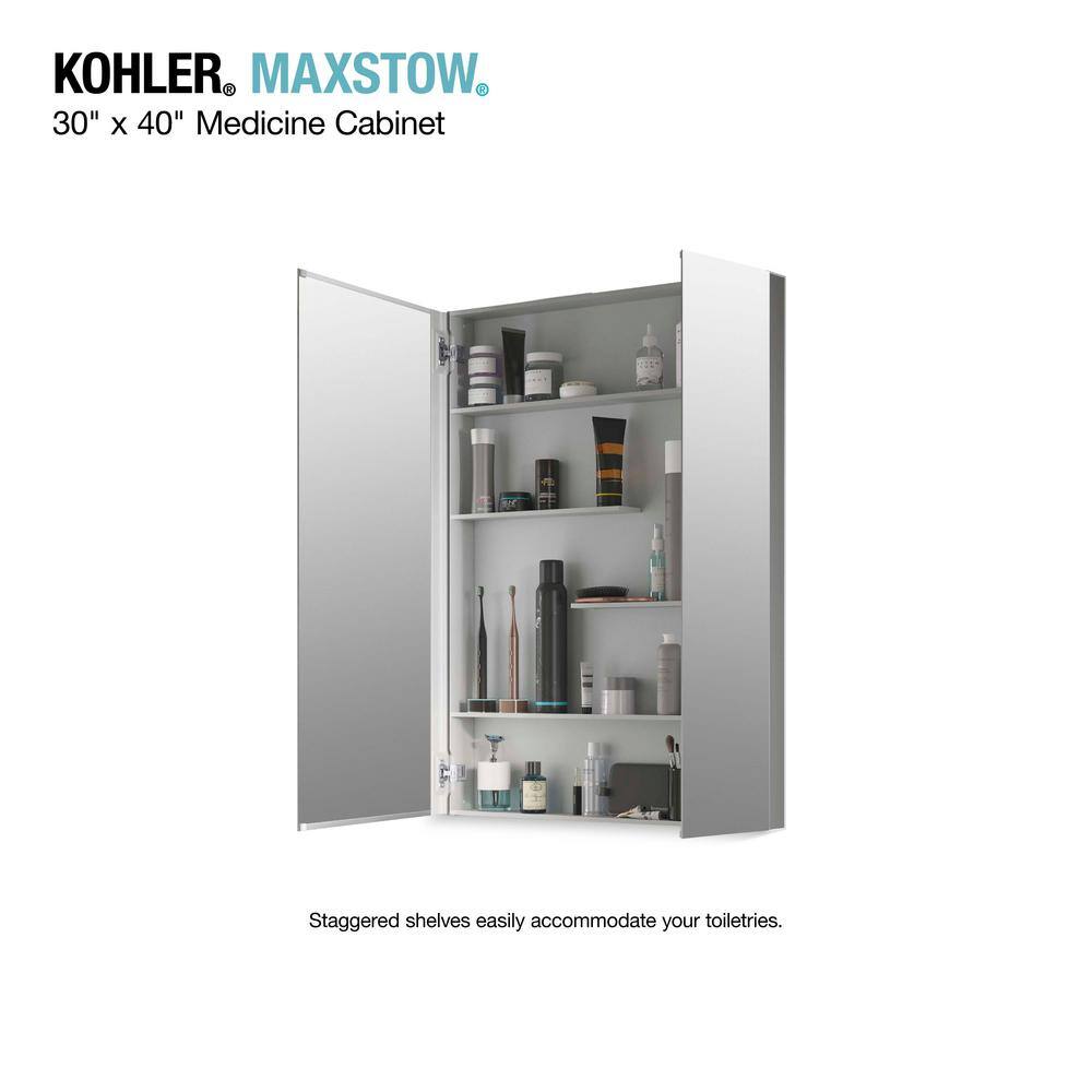 KOHLER Maxstow 30 in. x 40 in. Aluminum Frameless Surface-Mount Soft Close Medicine Cabinet with Mirror K-R79228-LA1