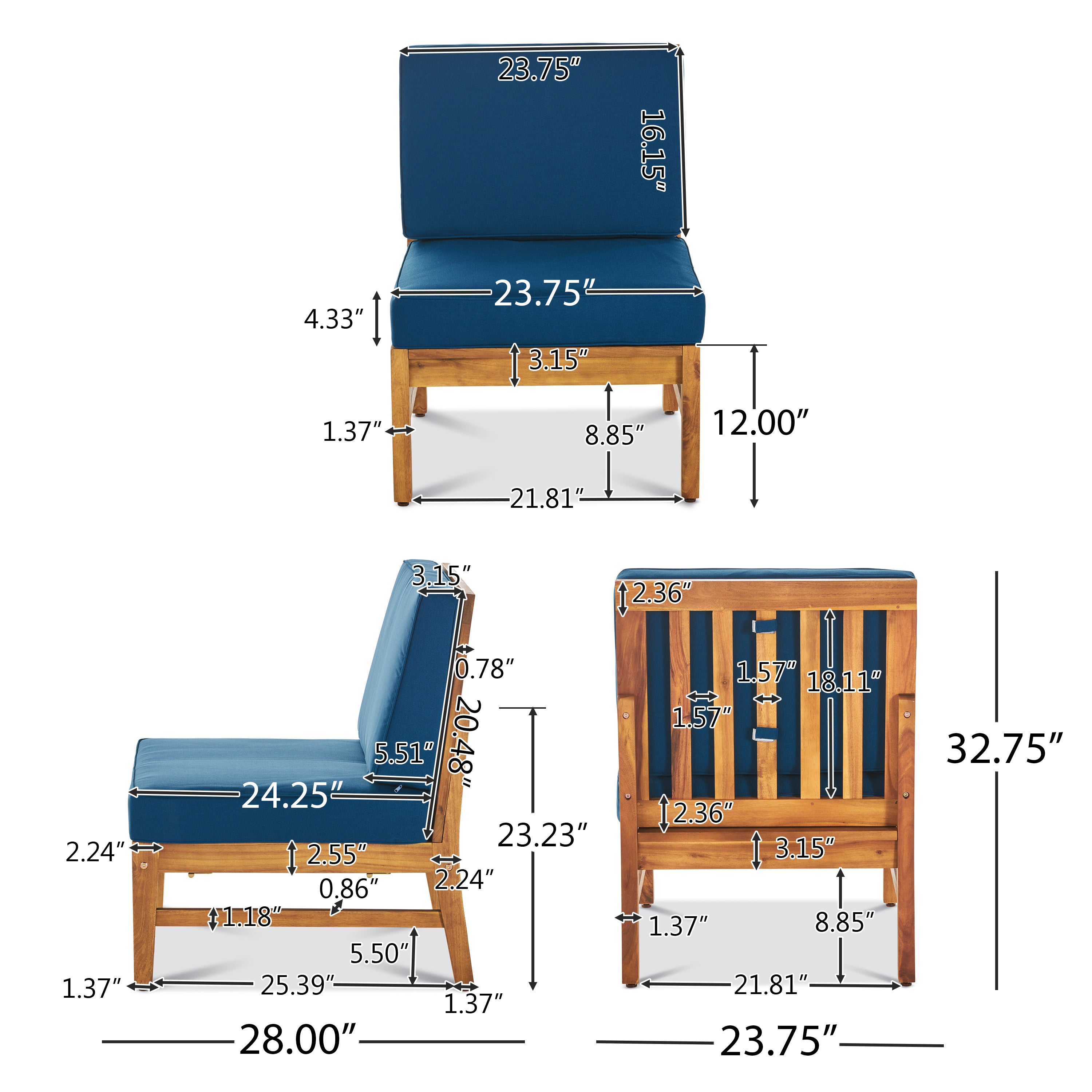 Scarlett Outdoor 6 Seat Teak Finished Acacia Wood Sofa and Table Set