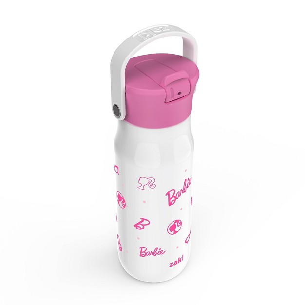 Zak Designs 20 Fl Oz Stainless Steel Barbie Water Bottle With Straw Pink white