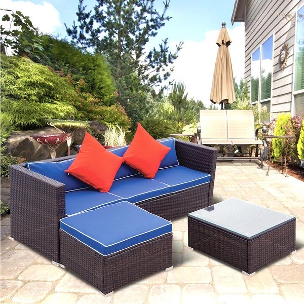 3 Piece Patio Sectional Wicker Rattan Outdoor Furniture Sofa Set - Overstock - 34395941