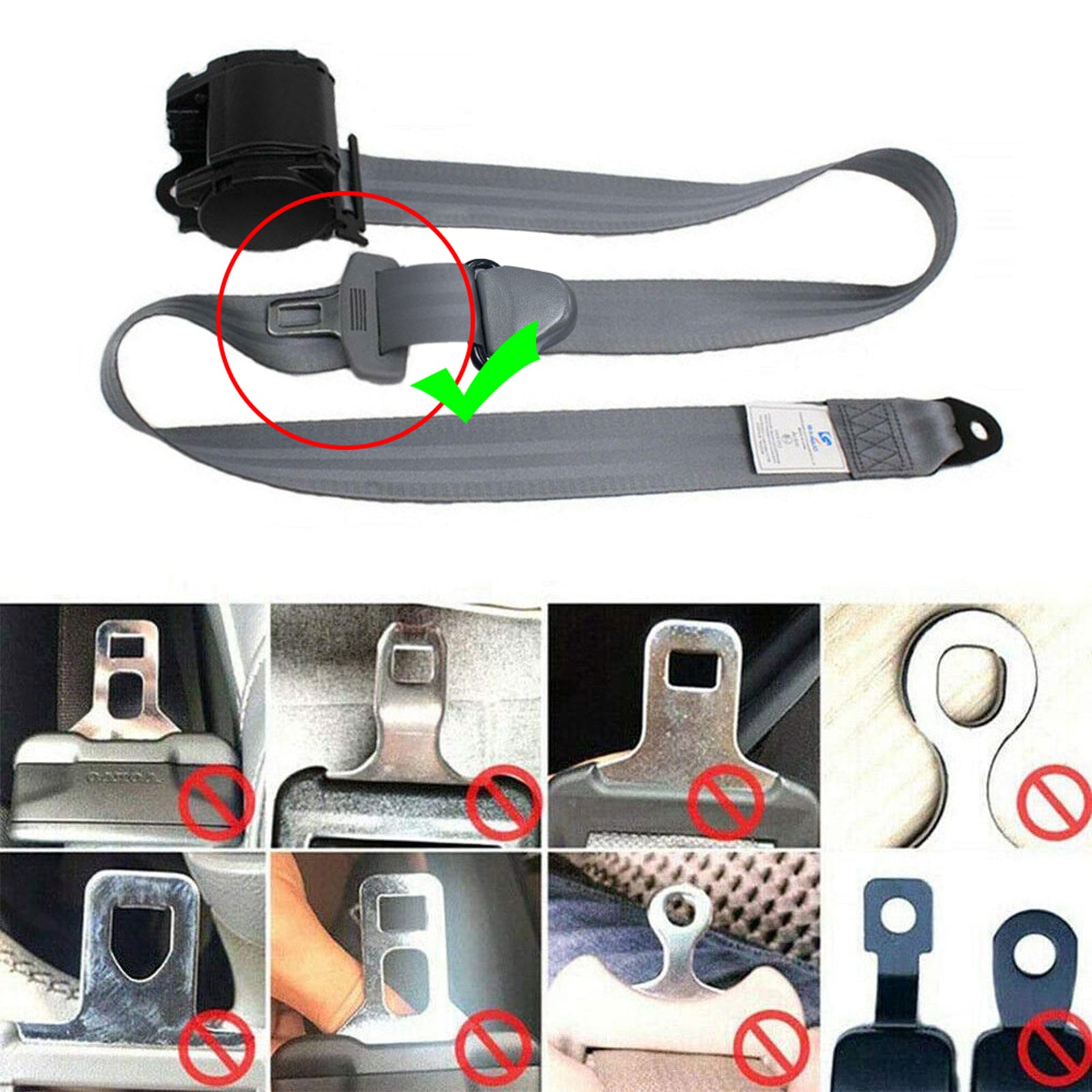 1 Set Universal Car Seat Belt 3 Point Retractable Car Safety Belt Automatic Car Front Seat Safety Belt Strap Buckle Kit Adjustable，Grey