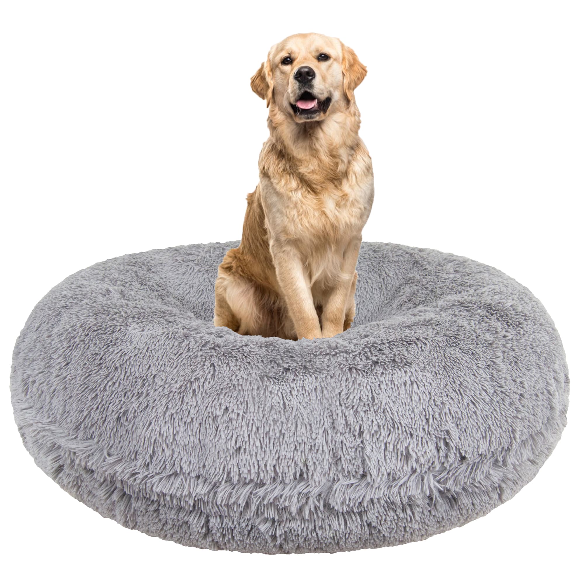 Bessie and Barnie Signature Siberian Gray Luxury Extra Plush Faux Fur Bagel Dog Bed， 24