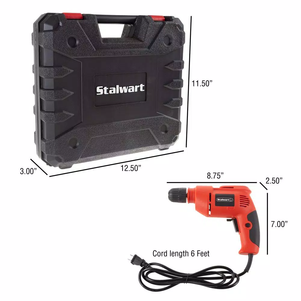 Stalwart 3.2 Amp Corded Electric 3/8 in. Power Drill with 6 ft. Cord and Carrying Case and#8211; XDC Depot