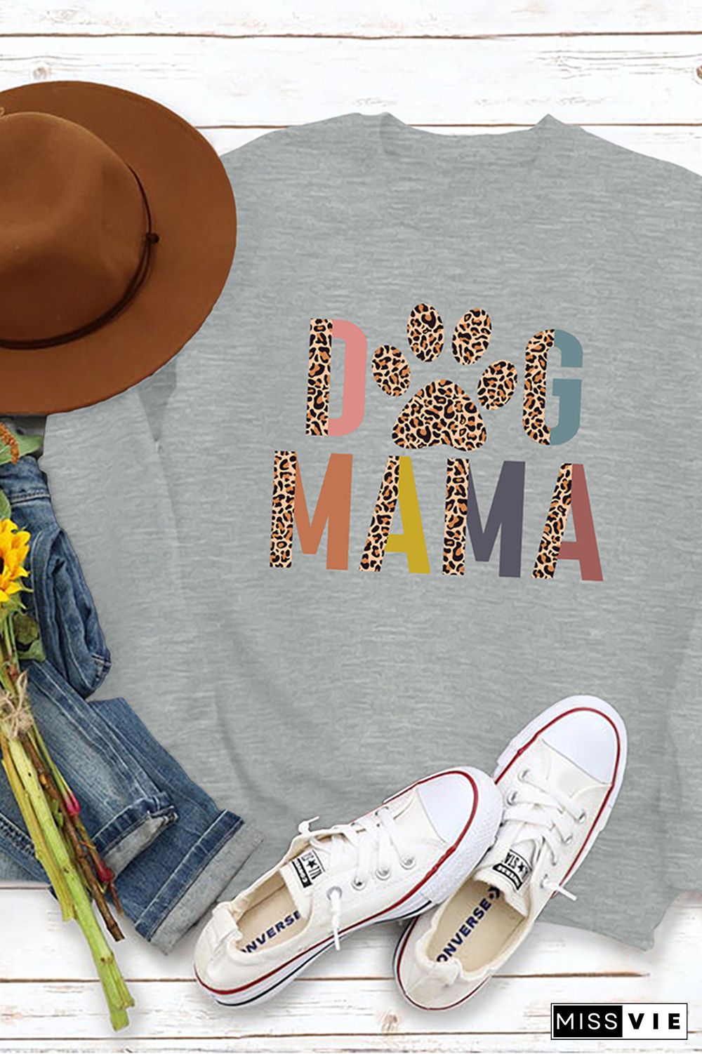 Leopard Dog Mama Print Pullover Longsleeve Sweatshirt Wholesale