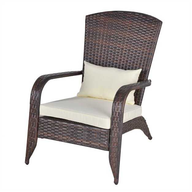 Outsunny Patio Adirondack Chair With All weather Rattan Wicker Soft Cushions Tall Curved Backrest For Deck Or Garden