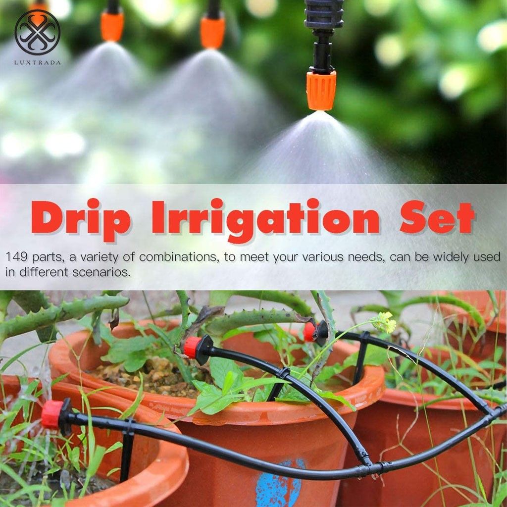 Luxtrada 100FT Garden Automatic Drip Irrigation Set，30m Adjustable Micro DIY Irrigation Kit Plant Water Saving System，1/4