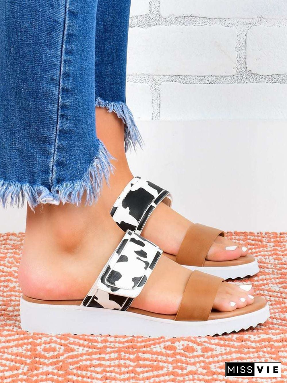 Leopard Print Snake Print Zebra Print Cow Print Strap Casual Slippers