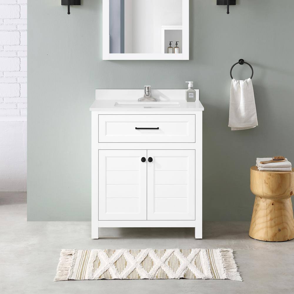 Home Decorators Collection Hanna 30 in. W x 19 in. D x 34.50 in. H Bath Vanity in White with White Cultured Marble Top Hanna 30W