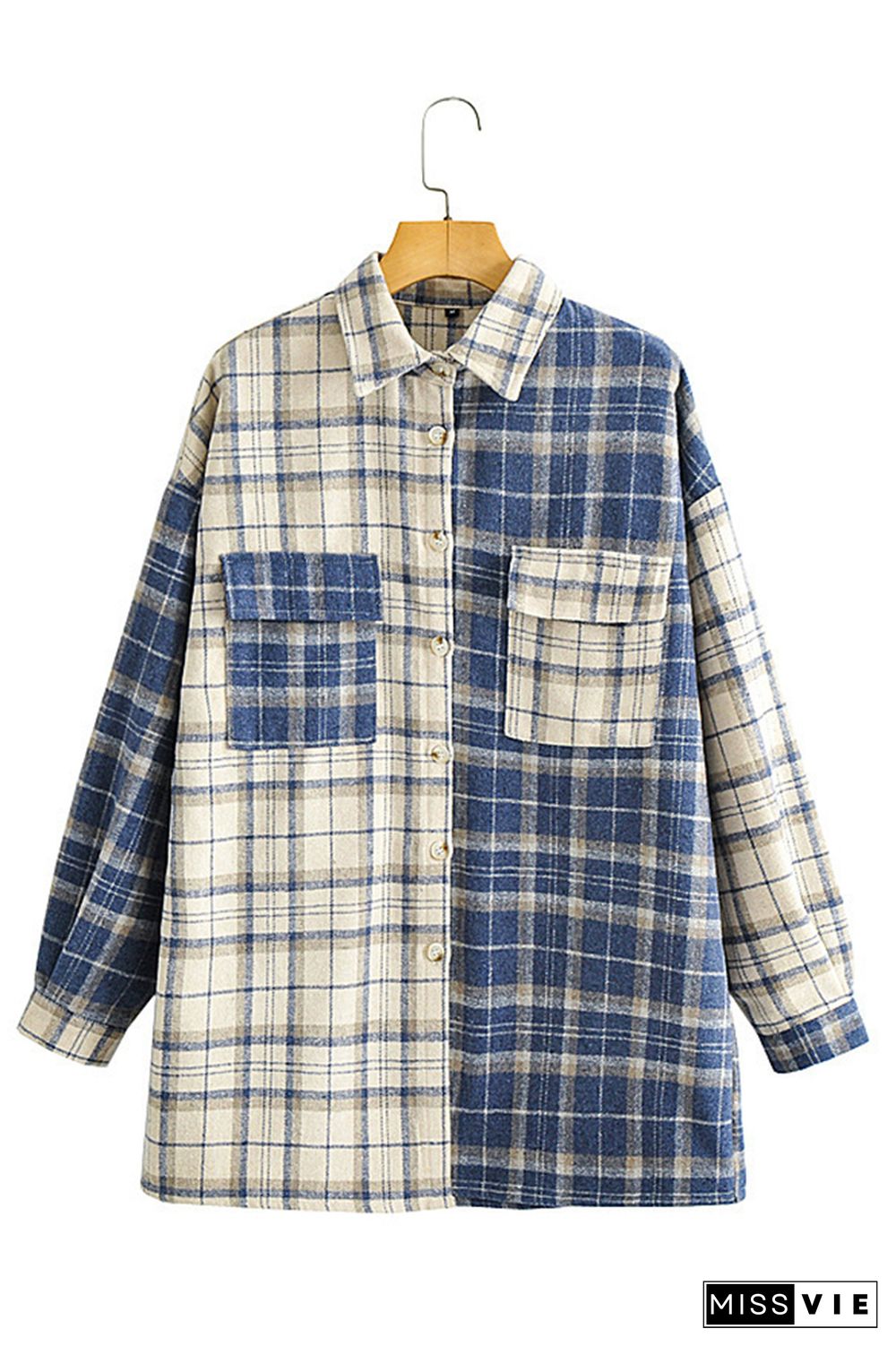 Plaid Splicing Shacket Jacket Women Wholesale