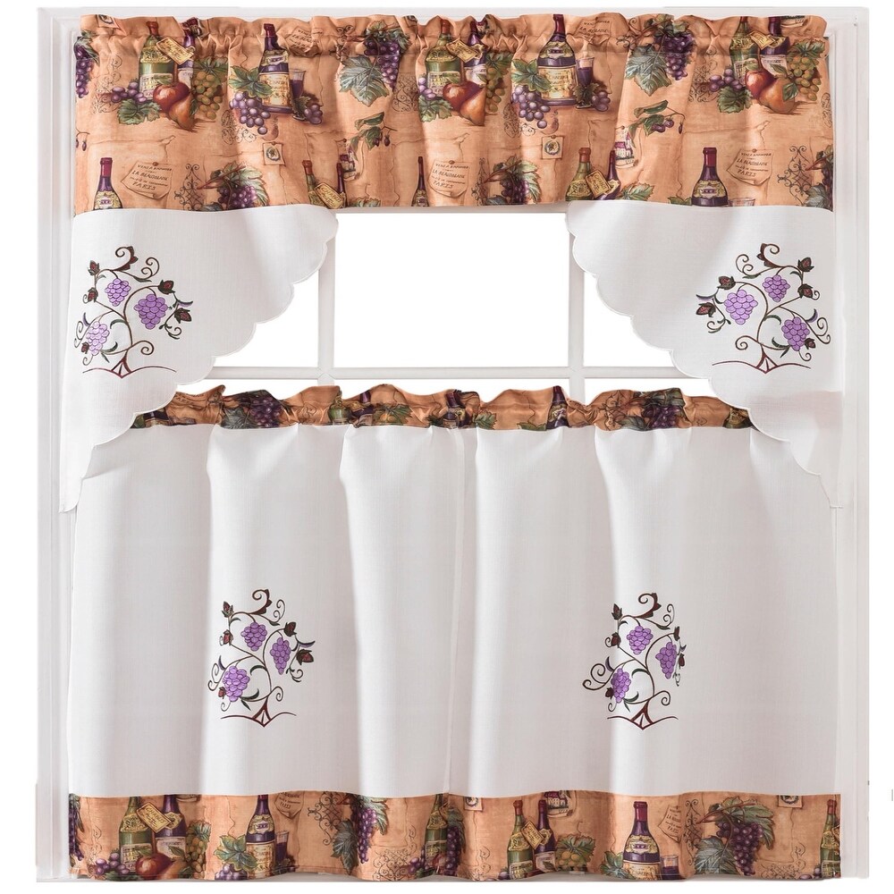 Urban Grape Printed   Embroidered Kitchen Curtain Set