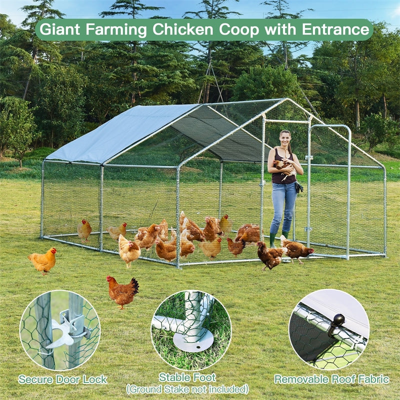 10' x 13¡® Large Metal Chicken Coop Run Walk-in Poultry Cage Hen Run House Shade Cage for Outdoor Backyard Farm