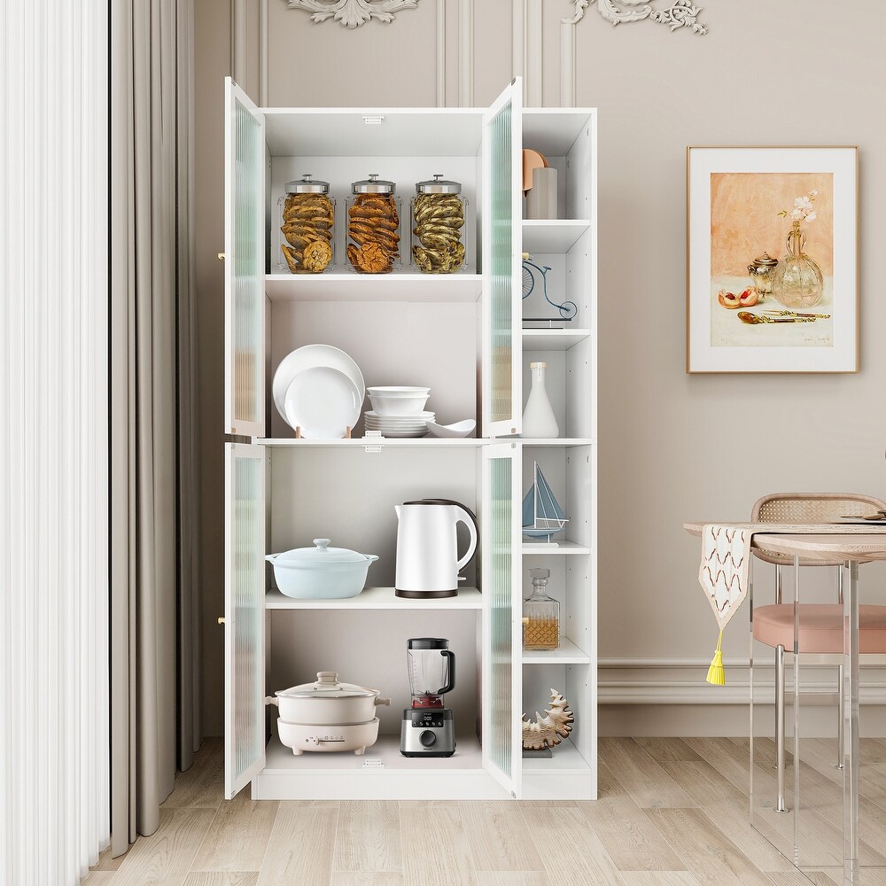 Tall Kitchen Pantry Cabinet with Doors and Adjustable Shelves