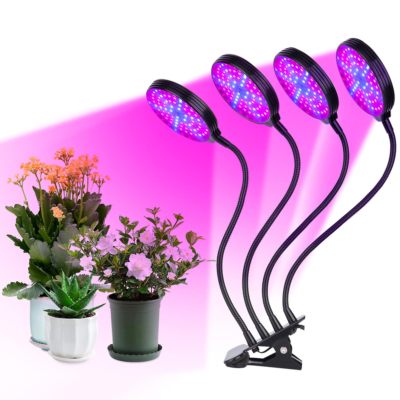 4-head Led Grow Light For Indoor Plants 60w 4-head Red and Blue Leds Auto On and Off With 4/ 8/ 12h Timer 3 Light Modes 5 Brightness Levels Ip66 Waterproo