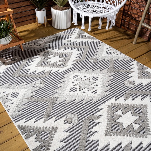 Sumak High low Pile Neutral Diamond Kilim Indoor outdoor Area Rug Jonathan Y