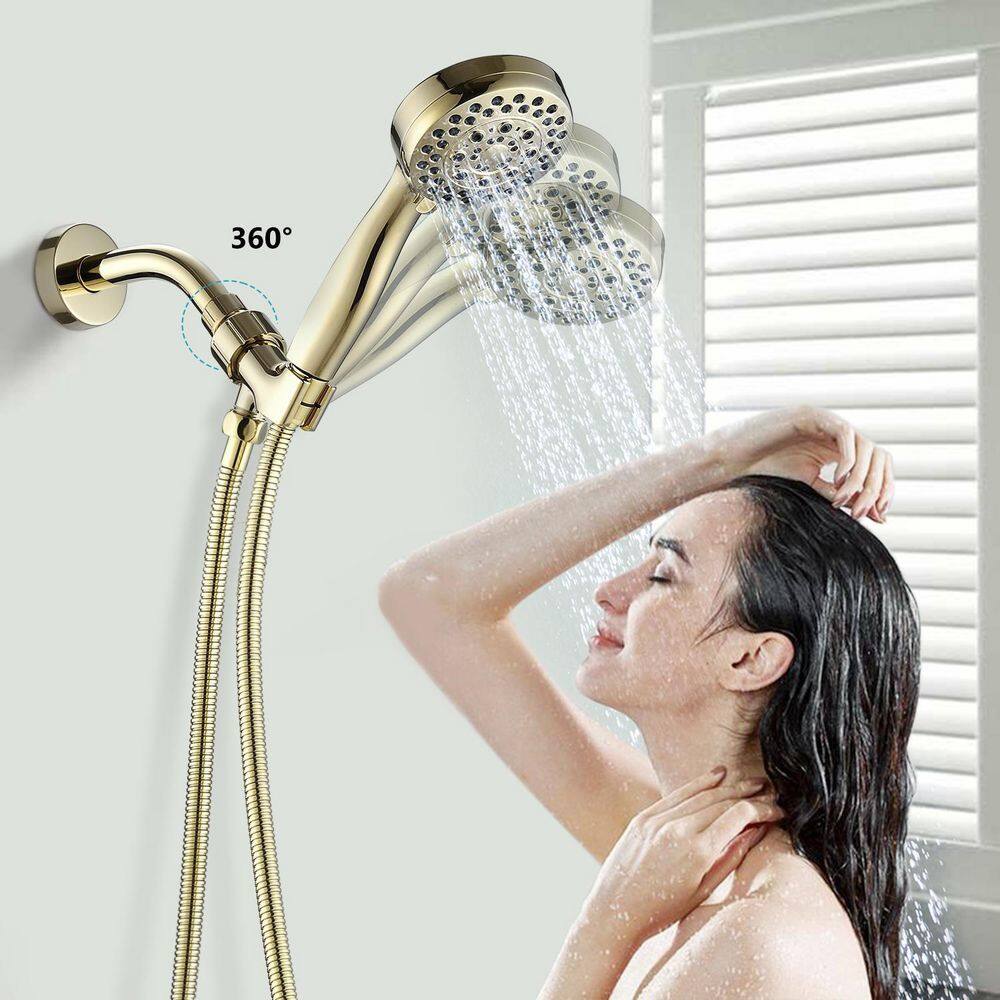 Mondawe 5-Spray Patterns 2.5 GPM 3.5 in. Rectangle Wall Mount Handheld Shower Head with 59 in. Hose in Gold MA-ME7234