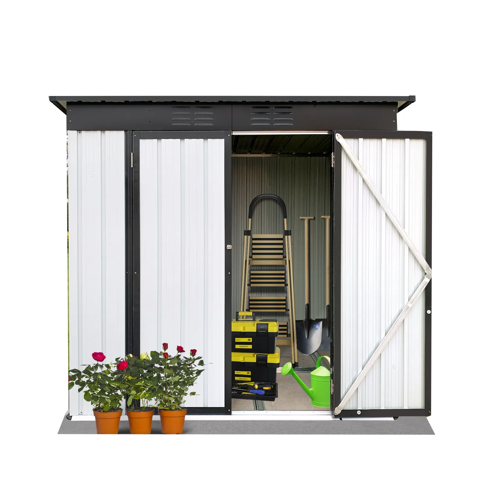 White Black Outdoor Plastic Outdoor Storage Sheds Storage Outdoor Garden Supplies