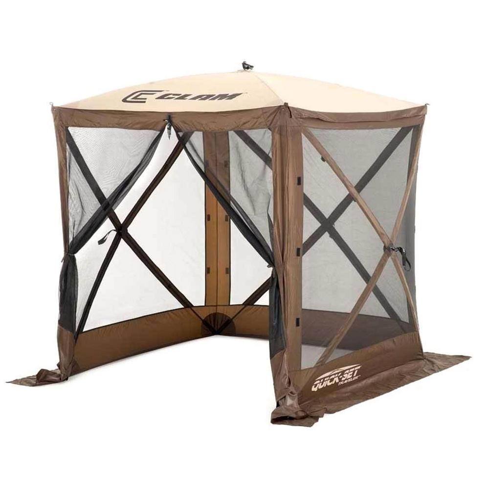 Clam Traveler Screen Shelter 4-Side in BrownTan RoofBlack Mesh with Wind Panel CLAM-TV-9881