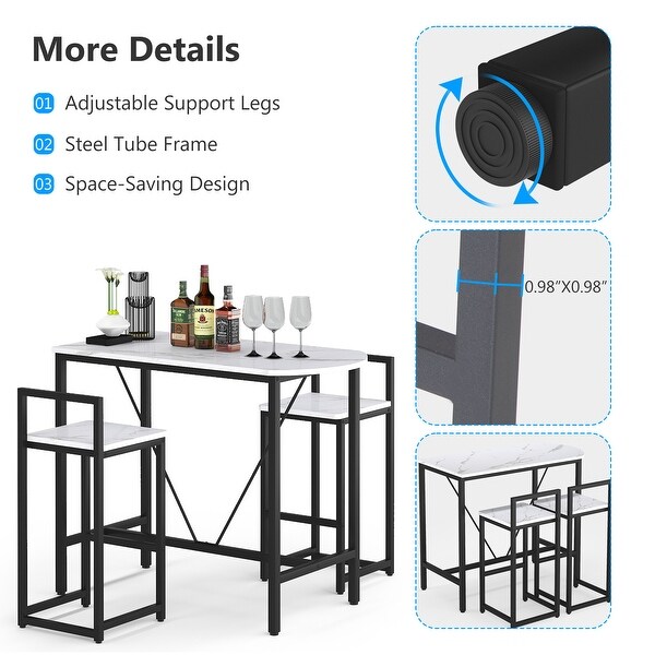 3-Piece Bar Table Set， Kitchen Pub Dining Table with 2 Bar Stools