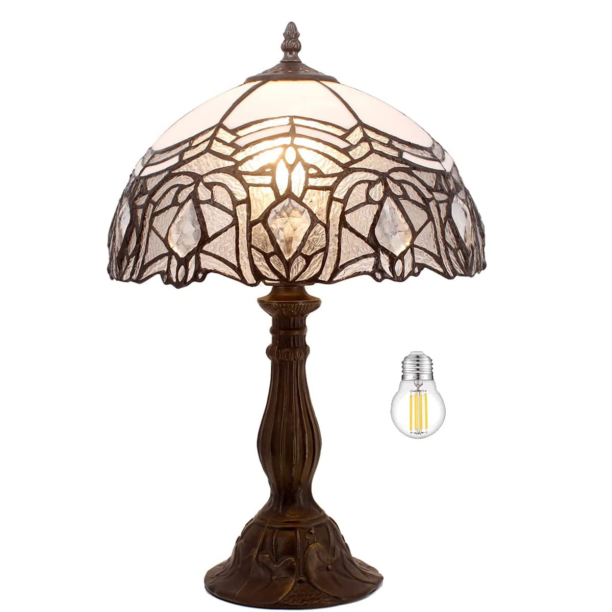 Tiffany Lamp Stained Galss Crystal Style Table Desk Reading Light W12H18 Inch Tall S508W WERFACTORY LAMPS Parent Friend Kid Lover Living Room Bedroom Study Office Coffee Bar Bedside Desk Antique Gifts