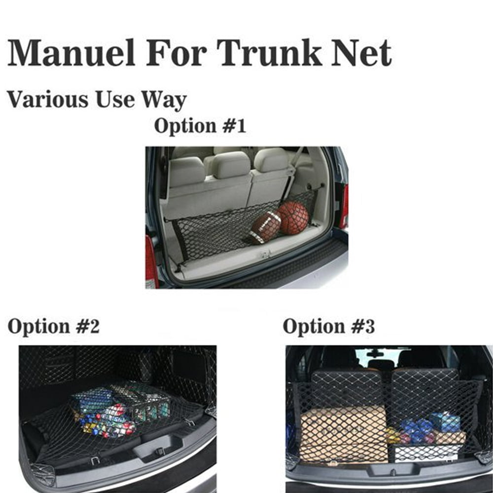 Car Nylon Cargo Trunk Net with 4 Hook， Elastic Mesh Organizer Rear Interior Luggage Storage for SUV Jeep Truck