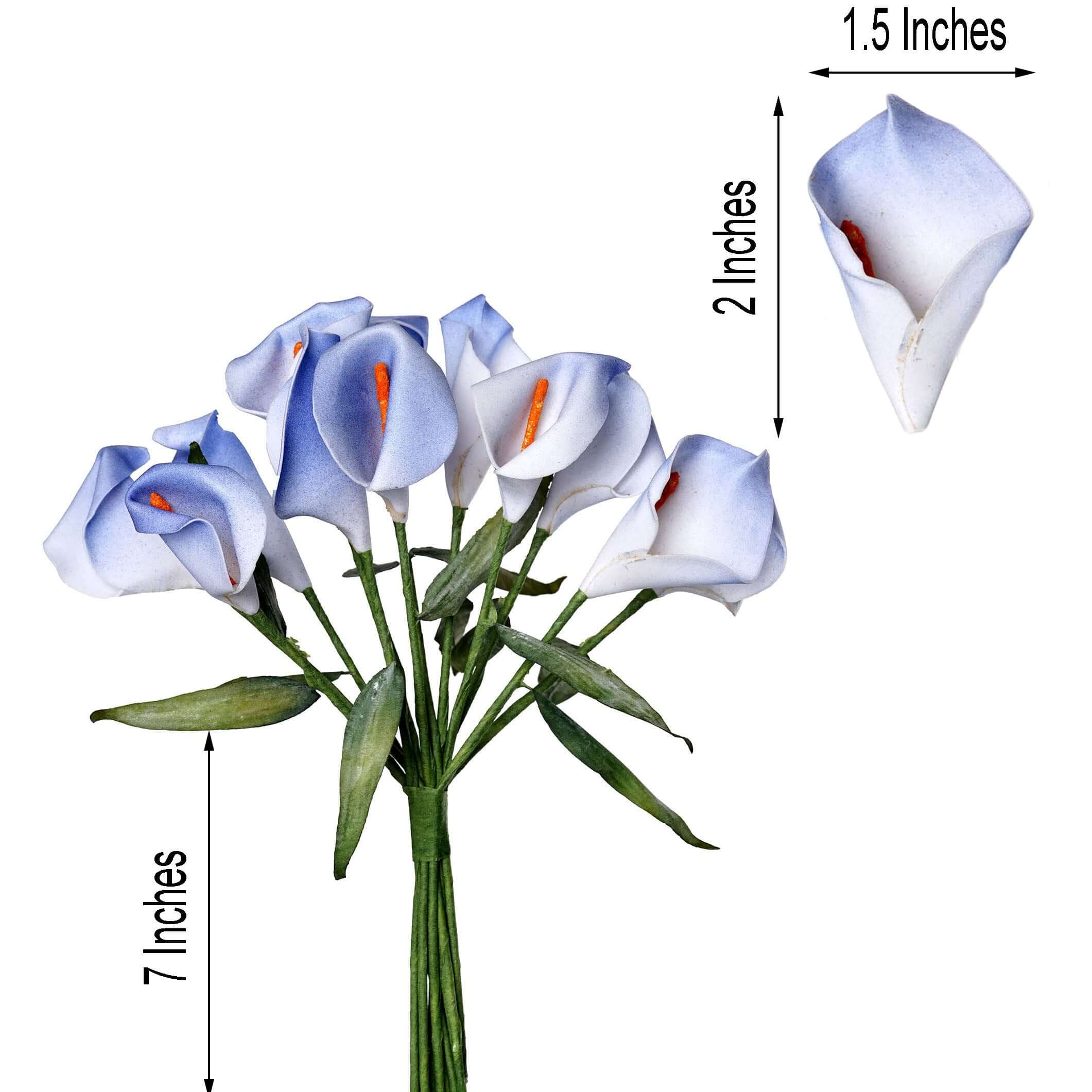 60 Stems Mini Blue Artificial Foam Like Single Calla Lily Flowers