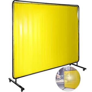 VEVOR 8 ft. x 6 ft. Welding Protection Screen wFrame Welding Curtain w4 Wheel Flame-Resistant Vinyl Light-Proof in Yellow GBHJCL6X8DKJYL001V0