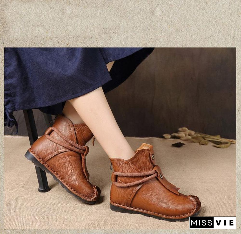 Women Genuine Leather High Quality Fashion Short Flats Ankle Boots