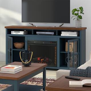 Bridgevine Home 74 in. Fully Assembled Blue and Brown TV Stand with Electric Fireplace Fits TV's up to 85 in. NT5110.BWK