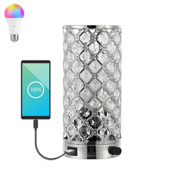 Modern Iron acrylic Led Mini Table Lamp With Usb Charging Port Chrome clear includes Led Light Bulb Yoursmall