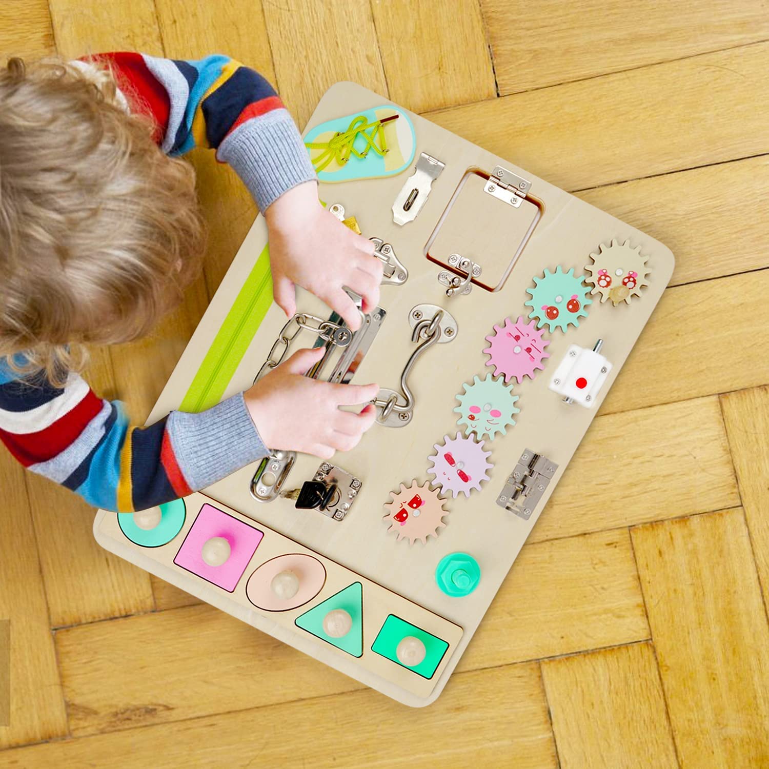 Ealing Wooden Montessori Busy Board for Toddlers， Sensory Play Set Educational Toys Preschool Learning Activities for Age 3 Year Old