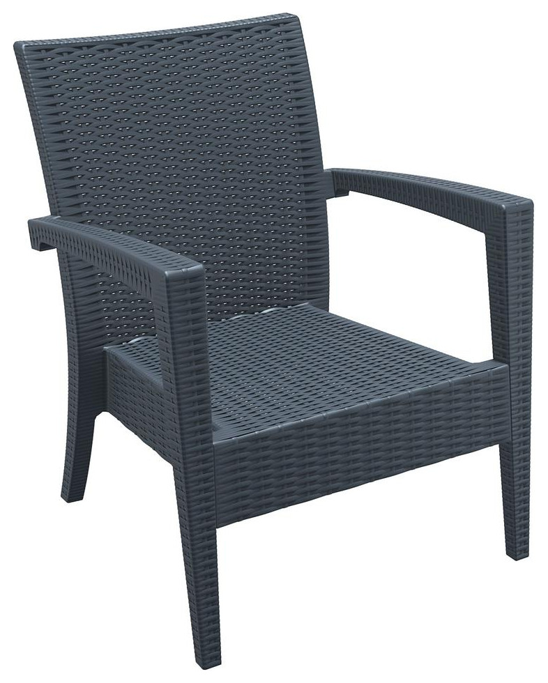 Miami Resin Club Chair Dark Gray with Sunbrella Natural Cushion  set of 2   Contemporary   Outdoor Lounge Chairs   by BisonOffice  Houzz