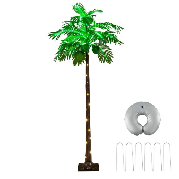 Costway 6 Ft Led Lighted Artificial Palm Tree Hawaiian Style Tropical With Coconuts Beach