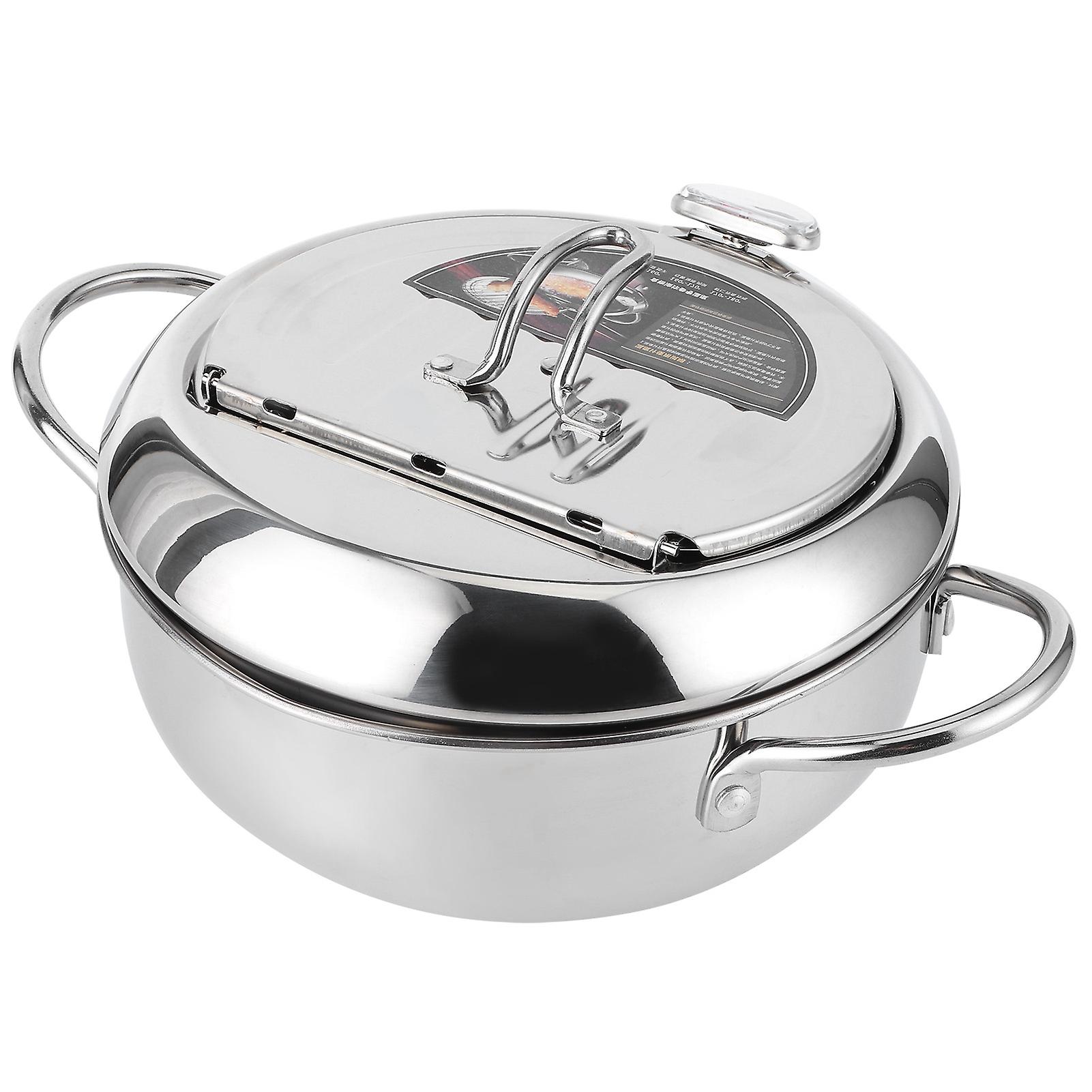 Japanese Style Mini Stainless Steel Frying Pot with Thermometer Induction Cooker CompatibleS 20cm