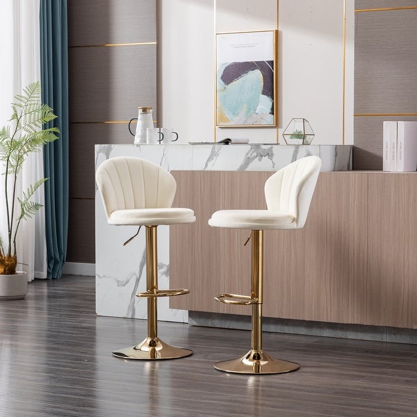 Modern Bar Stools，with Chrome Footrest and Base 2pcs