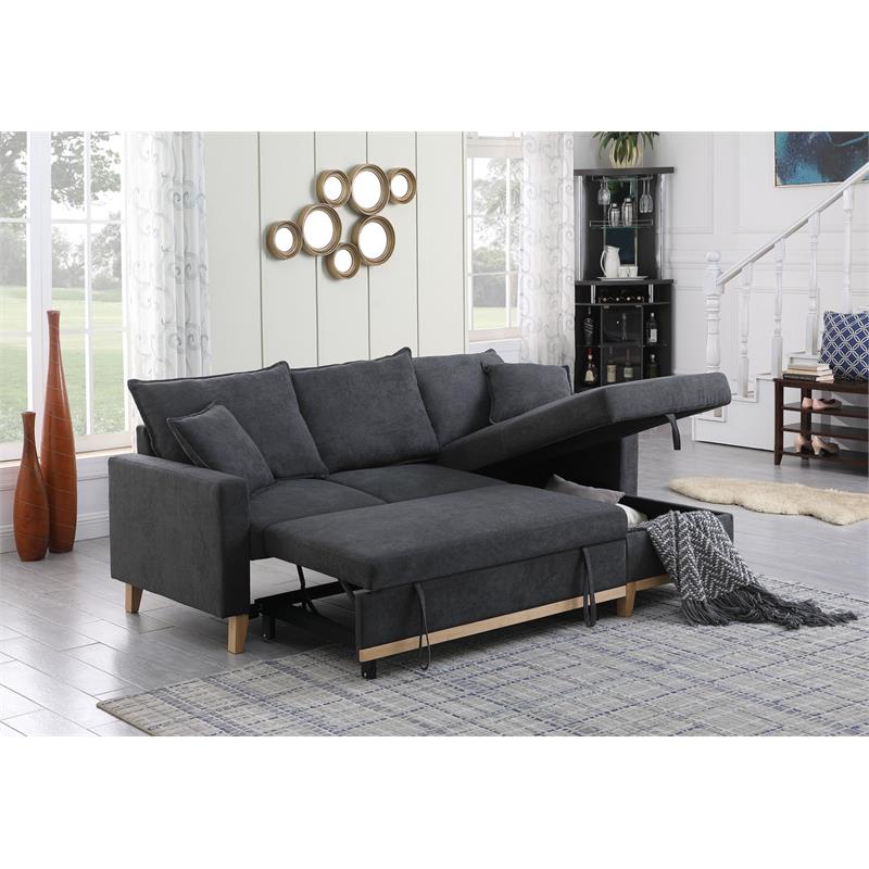 Bowery Hill Dark Gray Fabric Reversible Sleeper Sectional with Storage Chaise