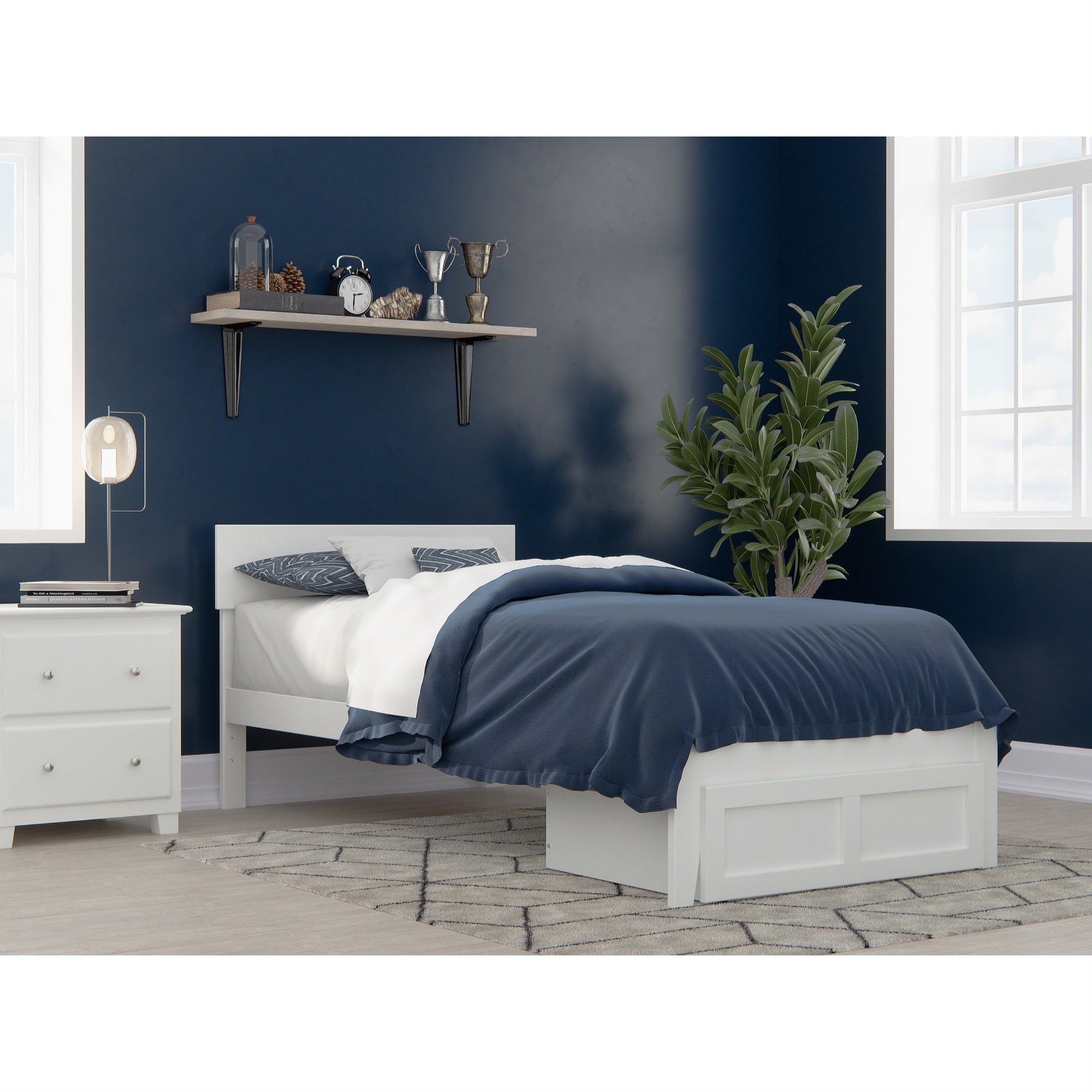 Boston Twin Extra Long Bed with Foot Drawer in White