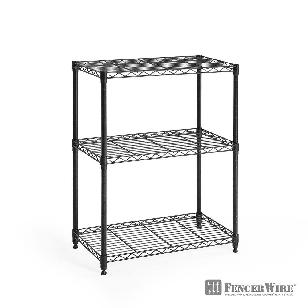 Fencer Wire Black 3-Tier Adjustable Height Wire Welded Steel Garage Storage Shelving Unit (24 in. W x 30 in. H x 14 in. D) RWW-CH24143BK