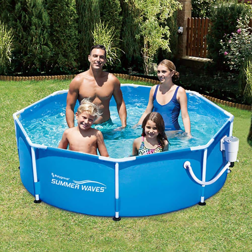 Summer Waves 8 ft. Round 30 in. D Metal Frame Above Ground Swimming Pool and Pump P2000830A-SW