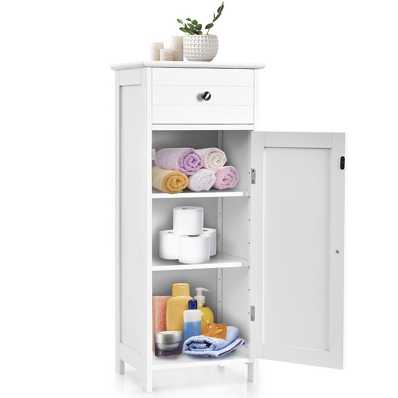 Wooden Storage Free-Standing Floor Cabinet with Drawer and Shelf